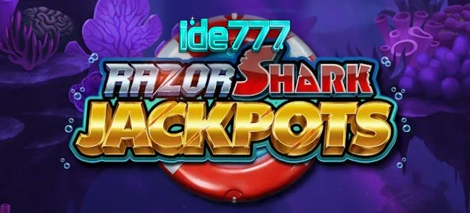 Tampilan layar permainan slot Razor Shark Jackpots dengan hiu dan simbol bawah laut.